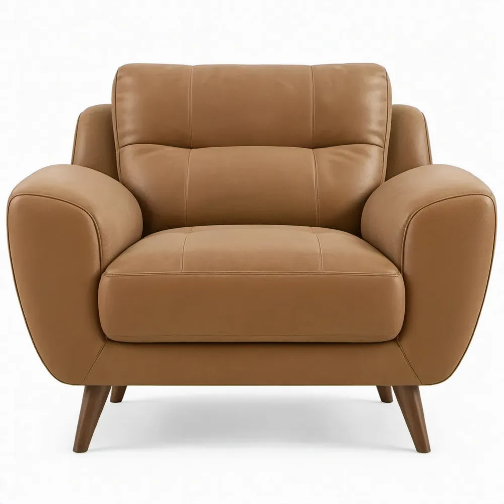 Cognacbruine fauteuil met armleuningen van kunstleer, 100 x 90 x 95 cm