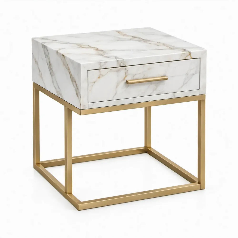 Bijzettafel met lade 45 x 40 x 55 cm wit/grijs/goud van MDF en staal