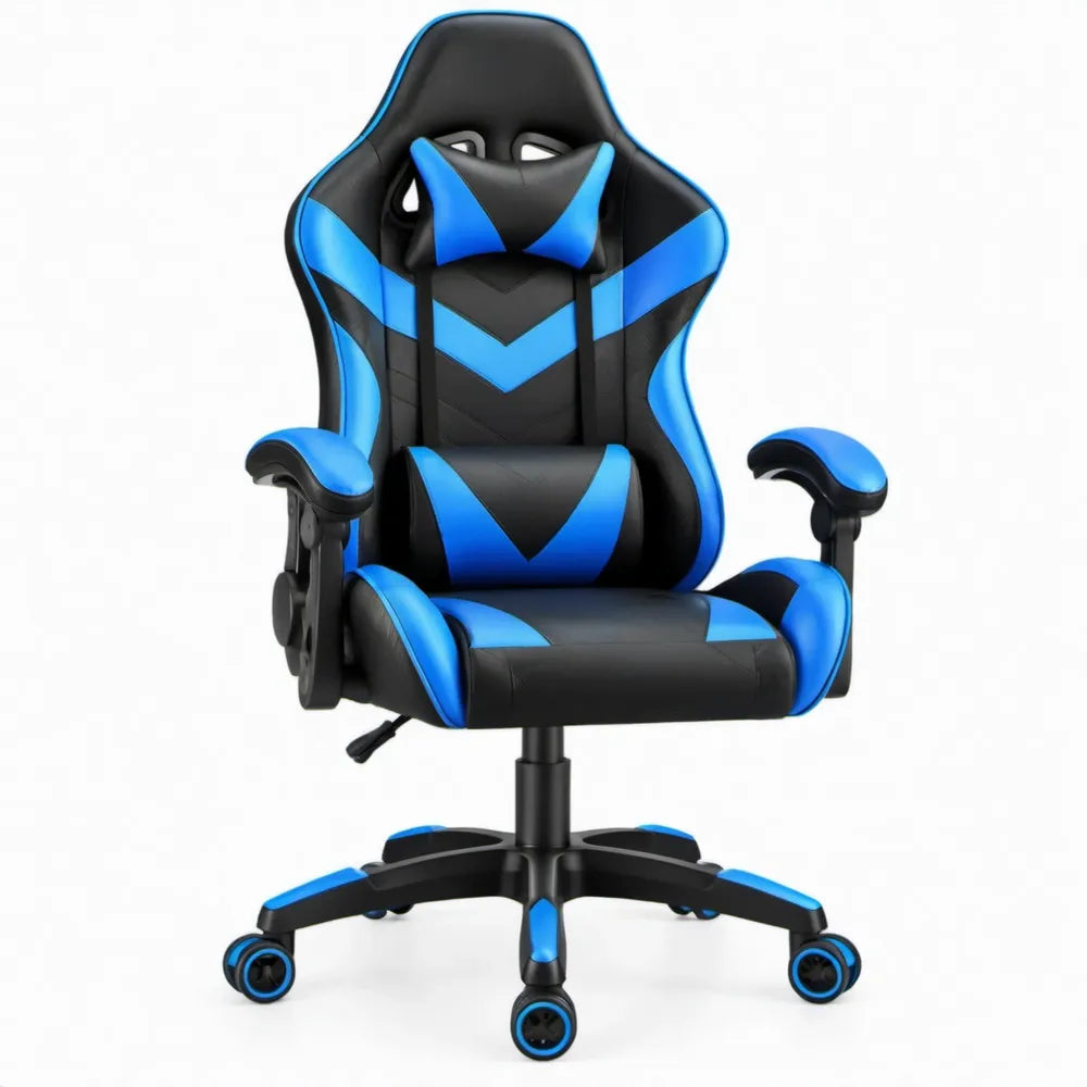 Ergonomische gamingstoel van PU-kunstleer zwart/blauw, 66 x 70 x 122-132 cm