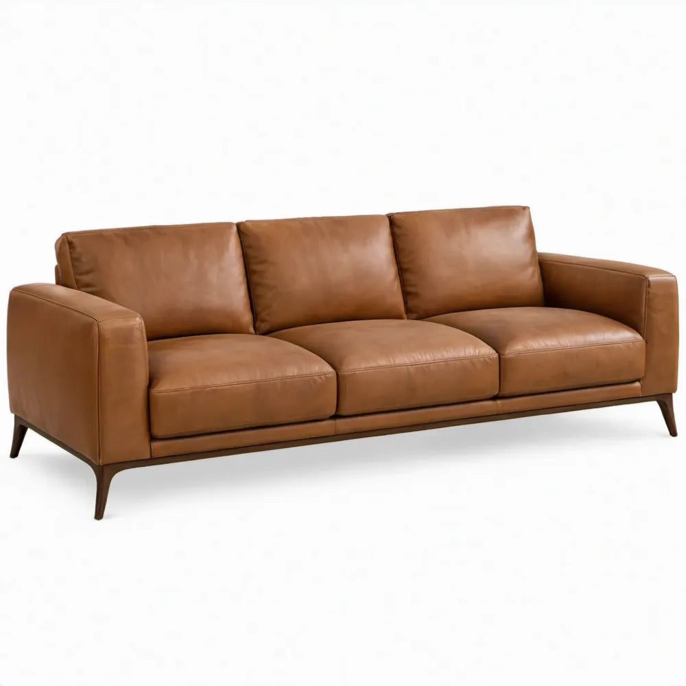 3-zitsbank 220 x 90 x 85 cm cognacbruin met PU-kunstleren bekleding en donkerbruine poten