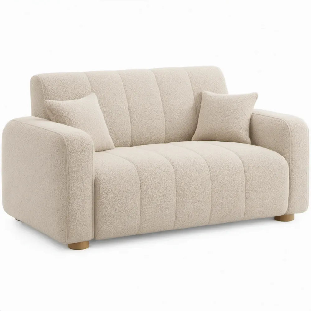2-zitsbank met 2 sierkussens, 145 x 90 x 78 cm, crèmekleurige bouclébekleding