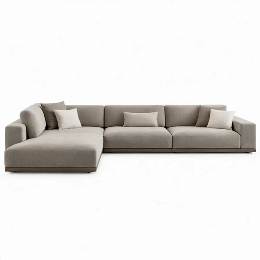 Taupekleurige hoekbank met chaise longue links, 320 x 160 x 85 cm, polyester