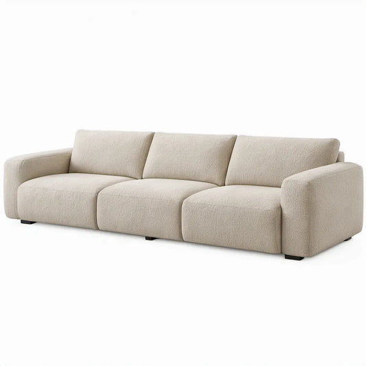 3-zitsbank in crème bouclé polyester, 260 x 100 x 75 cm