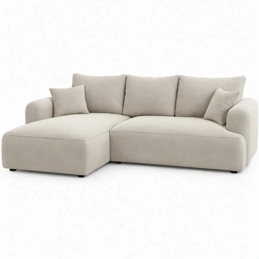 Beige L-vormige bank met chaise longue, polyester, 250 x 160 x 85 cm