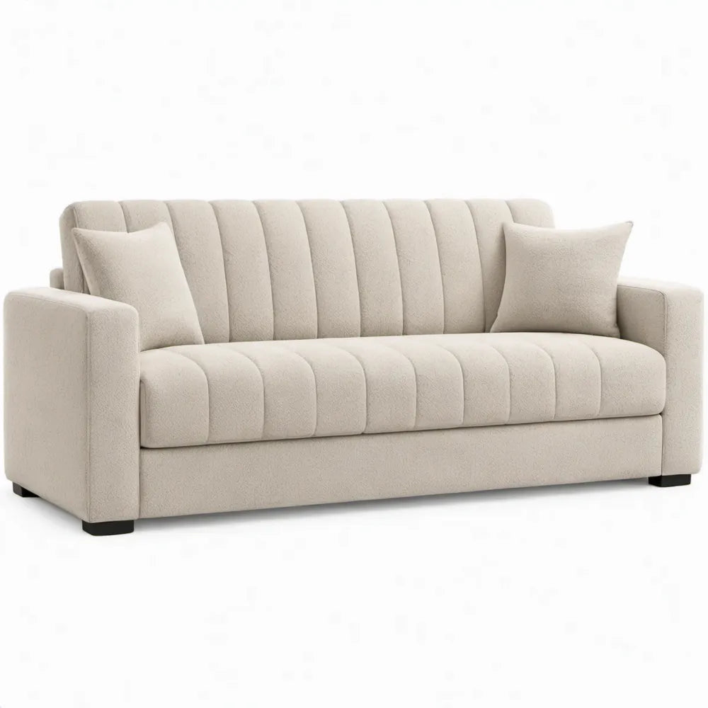 3-zitsbank 210 x 90 x 85 cm crème bouclé met 2 sierkussens