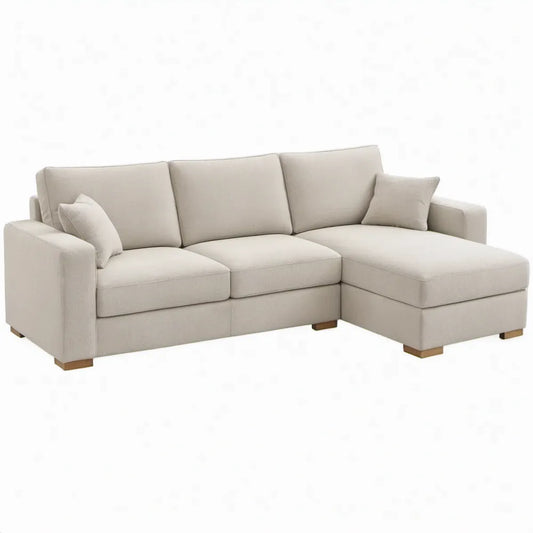 Beige hoekbank met chaise longue rechts, 250 x 160 x 85 cm, polyester