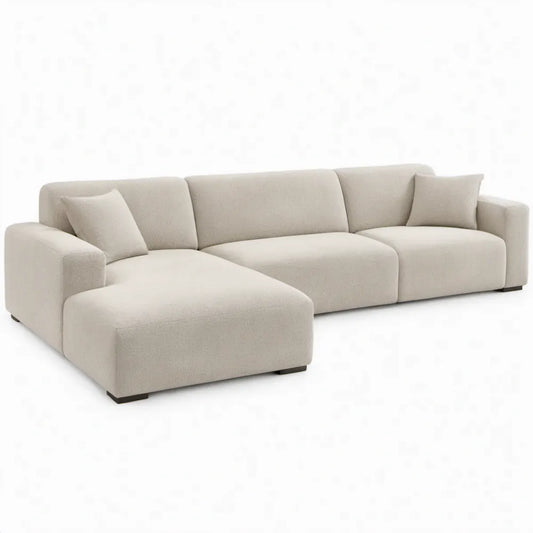 Gebogen hoekbank met chaise longue links 300 x 170 x 85 cm Beige/Zwart