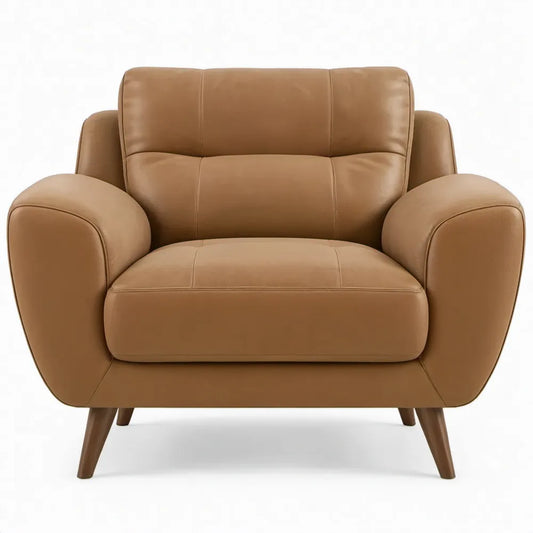 Cognacbruine fauteuil met armleuningen van kunstleer, 100 x 90 x 95 cm