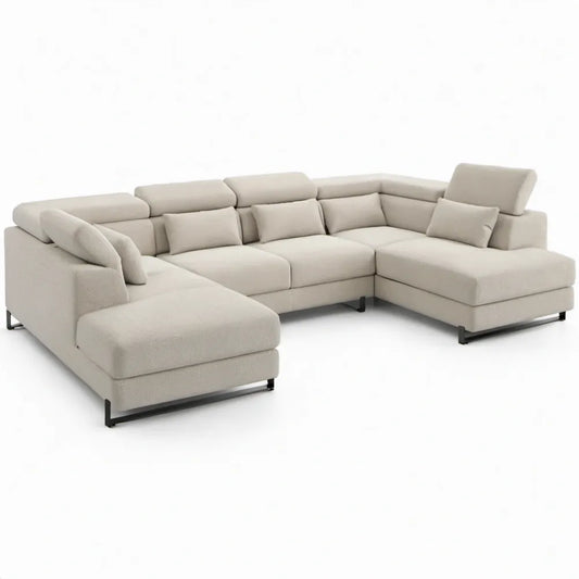 Crèmekleurige U-vormige bank met chaise-longues, 6 zitplaatsen, 350 x 170 x 85 cm