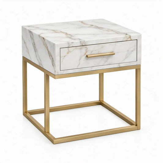 Bijzettafel met lade 45 x 40 x 55 cm wit/grijs/goud van MDF en staal