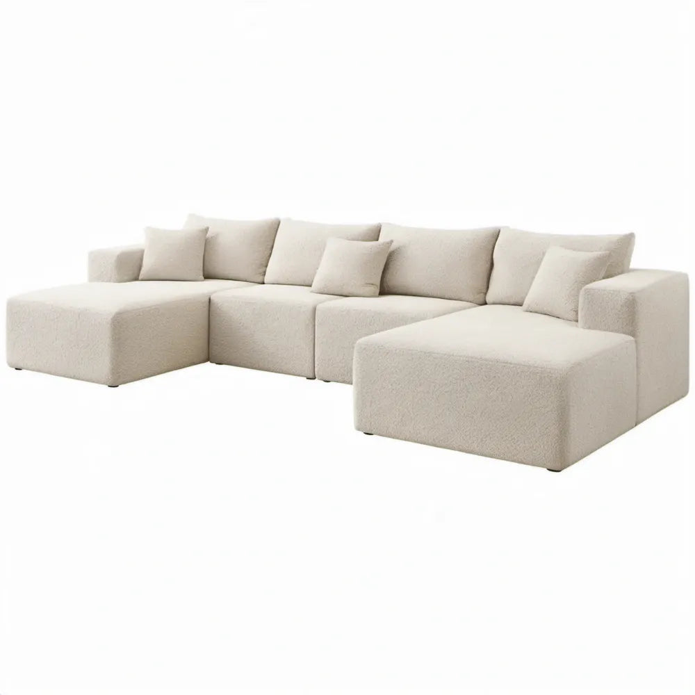Modulaire U-vormige hoekbank 320 x 170 x 85 cm Crèmewit bouclé polyester
