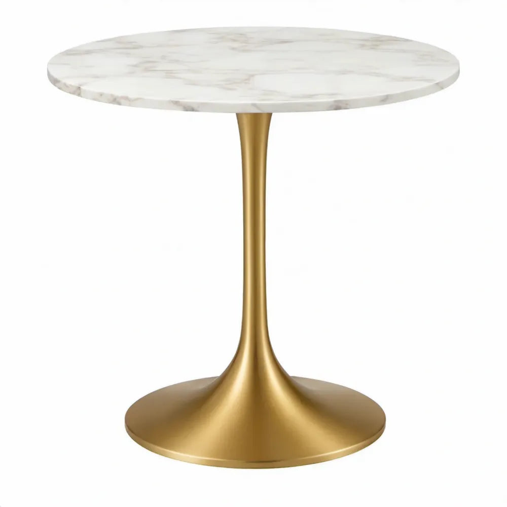 Ronde bijzettafel met marmerlook – Ø 60 x 60 cm – Wit/Goud