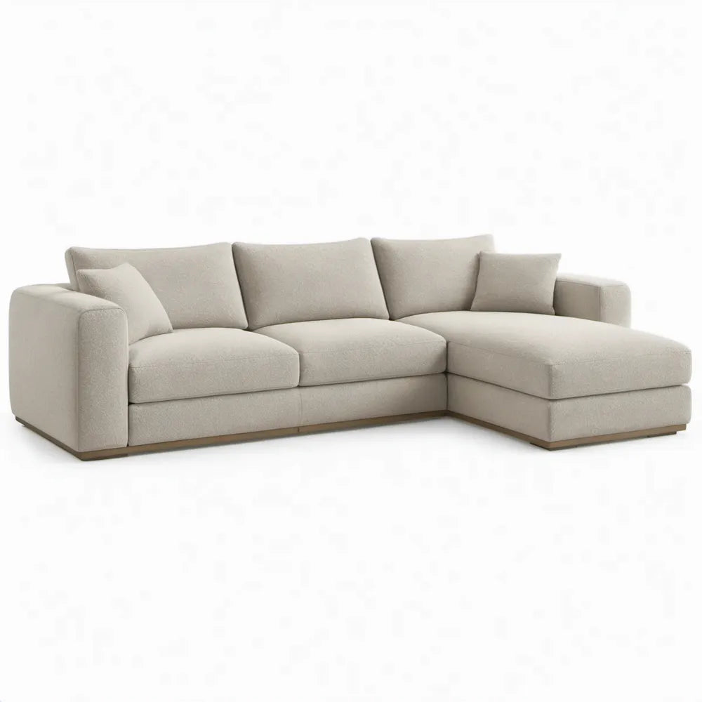 Crèmekleurige hoekbank met chaise longue rechts, bouclé polyester, 280 x 165 x 85 cm