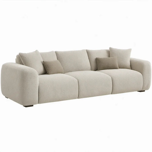 3-zitsbank 250 x 100 x 78 cm crème gebogen polyester bouclé