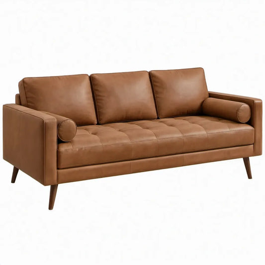 Cognackleurige 3-zitsbank met armleuningen, 208 x 88 x 86 cm, PU-kunstleer