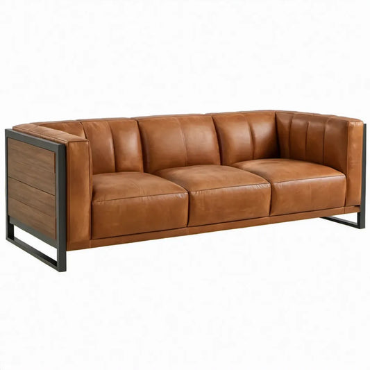 3-zitsbank 210 x 85 x 78 cm Cognacbruin PU-leer met Grenenhout en Staal
