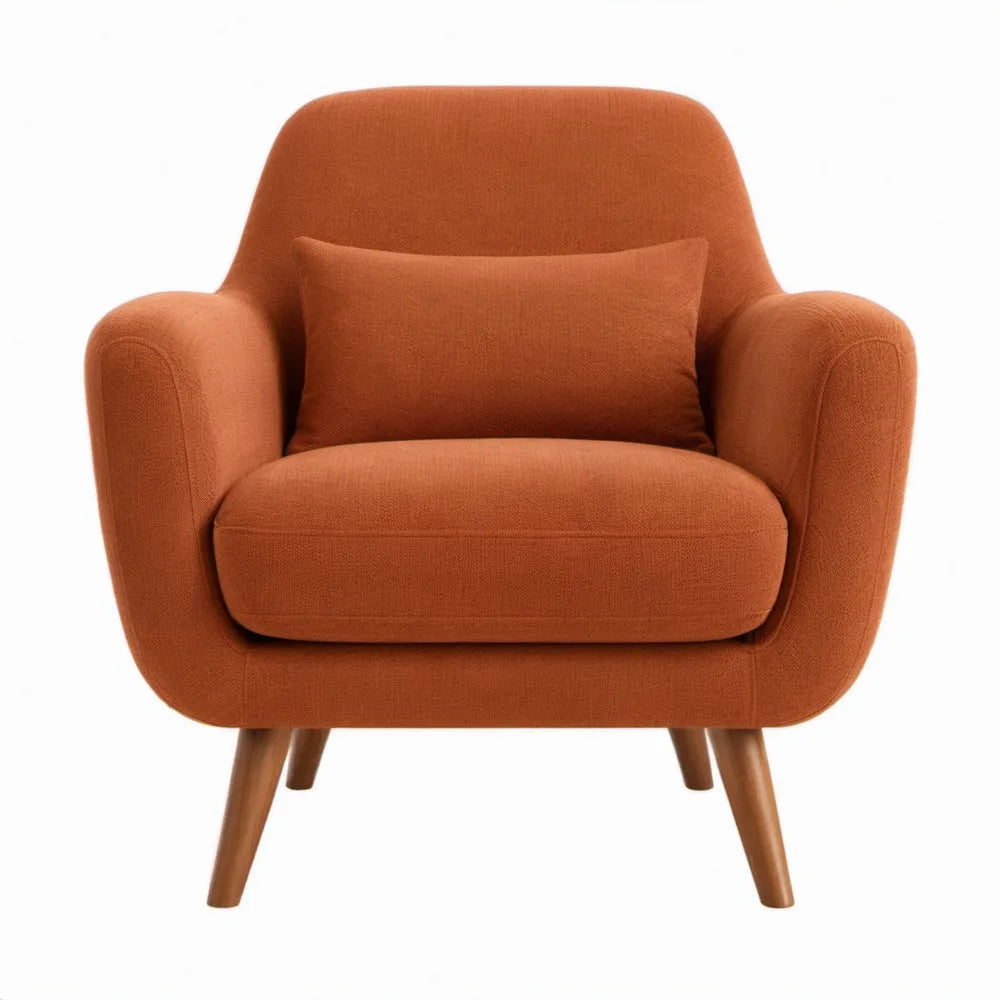 Oranje fauteuil met armleuningen en rubberhouten poten, 82 x 78 x 88 cm