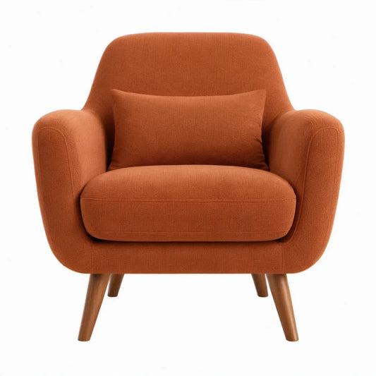 Oranje fauteuil met armleuningen en rubberhouten poten, 82 x 78 x 88 cm