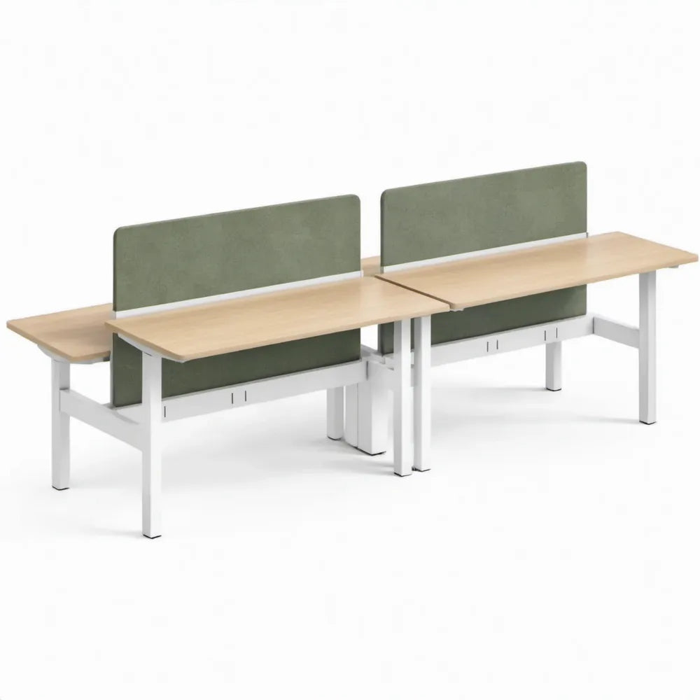 Werkplek voor 4 personen 240 x 120 x 75 cm met scheidingspanelen - Licht eiken/Groen/Wit