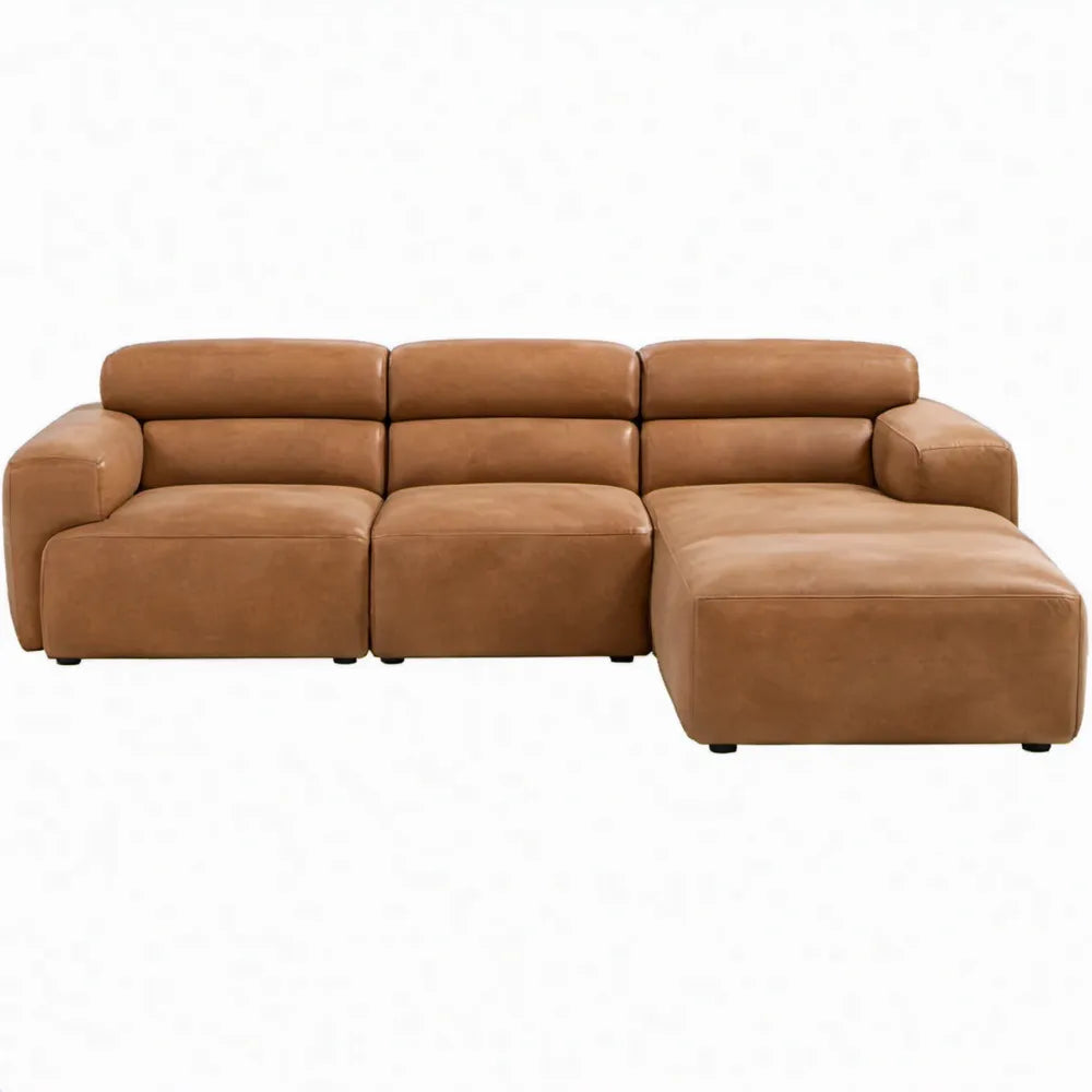 Cognacbruine hoekbank met rechter chaise longue van PU-kunstleer, 280 x 170 x 85 cm