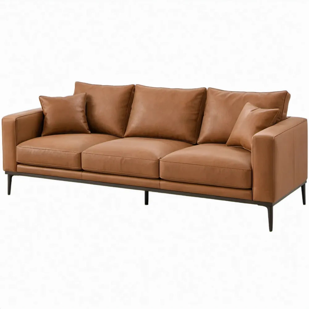3-zitsbank 220 x 90 x 85 cm van cognacbruin PU-kunstleer met zwarte stalen poten