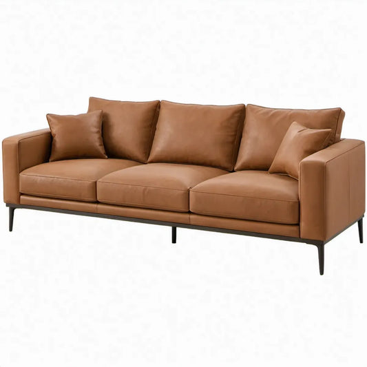 3-zitsbank 220 x 90 x 85 cm van cognacbruin PU-kunstleer met zwarte stalen poten
