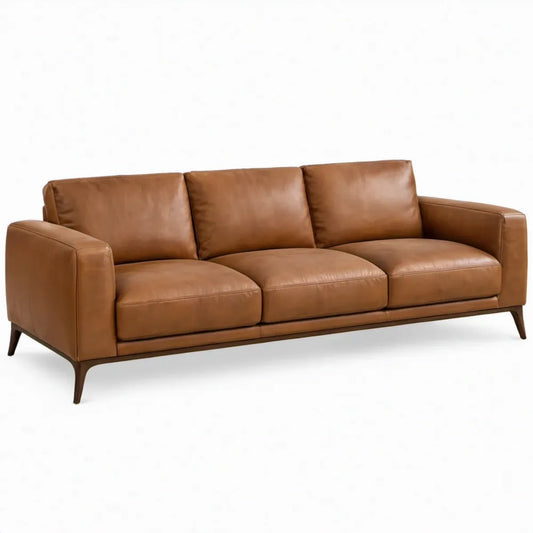 3-zitsbank 220 x 90 x 85 cm cognacbruin met PU-kunstleren bekleding en donkerbruine poten